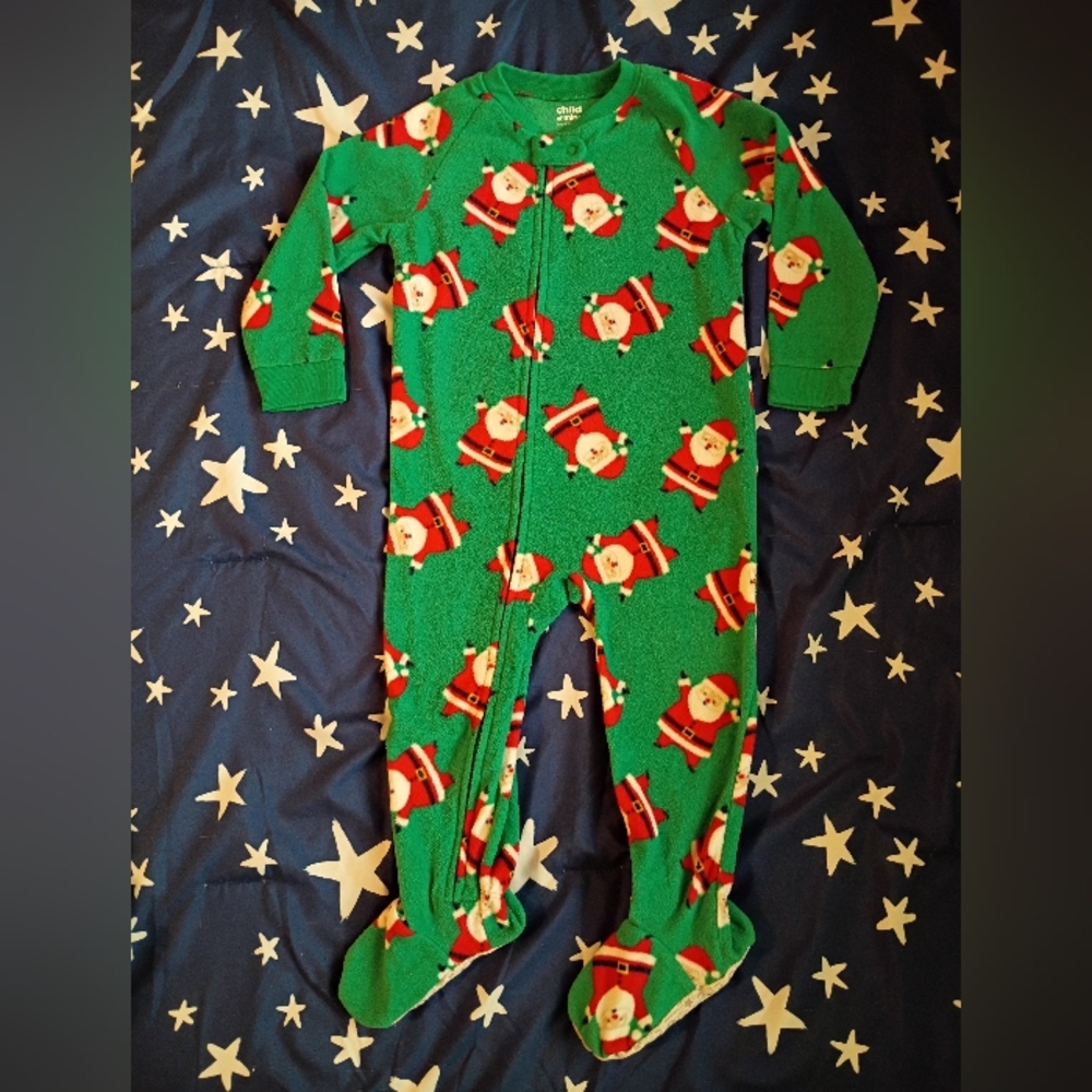 Santa Fleece Zip Up One Piece Footed PJs